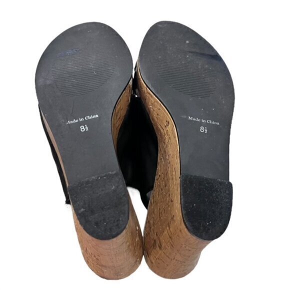 Nicole Women's Wedge Sandals Size‎ 8.5 Black Faux Leather Summer Party 3.75" - Picture 7 of 9